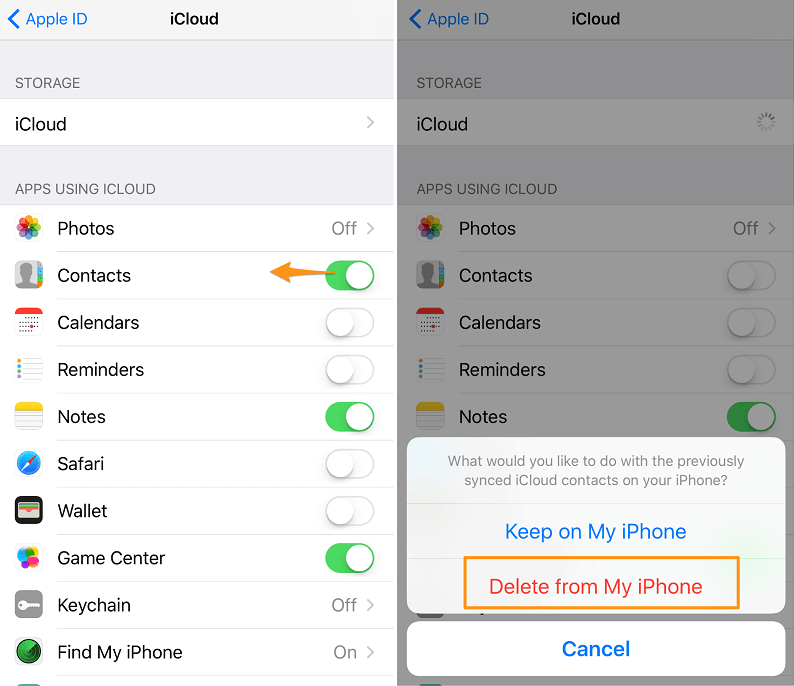 Eliminar contactos manualmente en iPhone 5S por iCloud