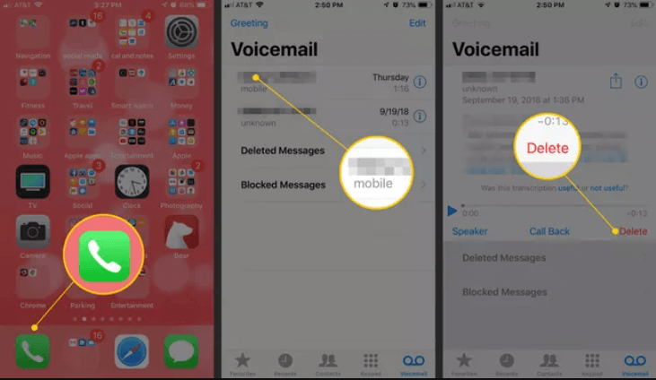 Eliminar un correo de voz en iPhone