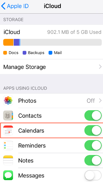 Desactiva el calendario de iCloud y vuelve a activarlo