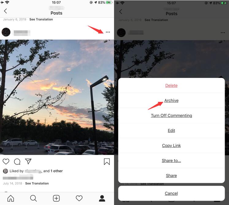 Comprobar la función de archivo de Instagram para recuperar fotos