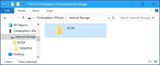 Carpeta DCIM de iPhone en la computadora