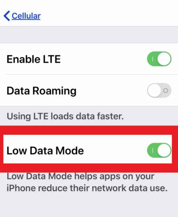 Activar el modo de datos bajos para corregir los datos móviles y seguir apagándose