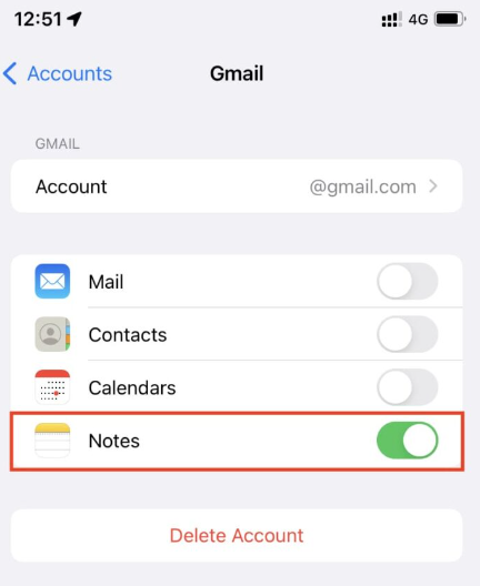 Soluciones de iPhone Notes Desaparecidas usando la configuración de correo electrónico