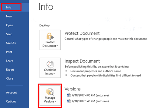 Recuperar versiones de documentos de Word no guardados