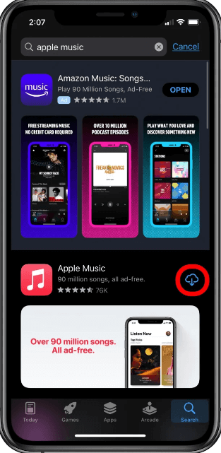 Vuelva a instalar su aplicación de música a través del uso de la tienda de aplicaciones