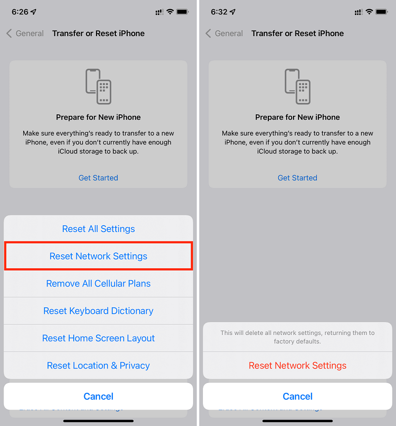 Restablezca la configuración de red para solucionar que el iPhone no muestre llamadas recientes