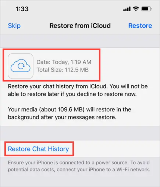 Restaurar WhatsApp desde la copia de seguridad de iCloud