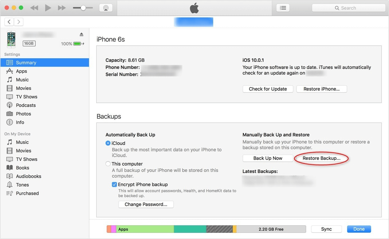 Restaurar datos desde Itunes Backup