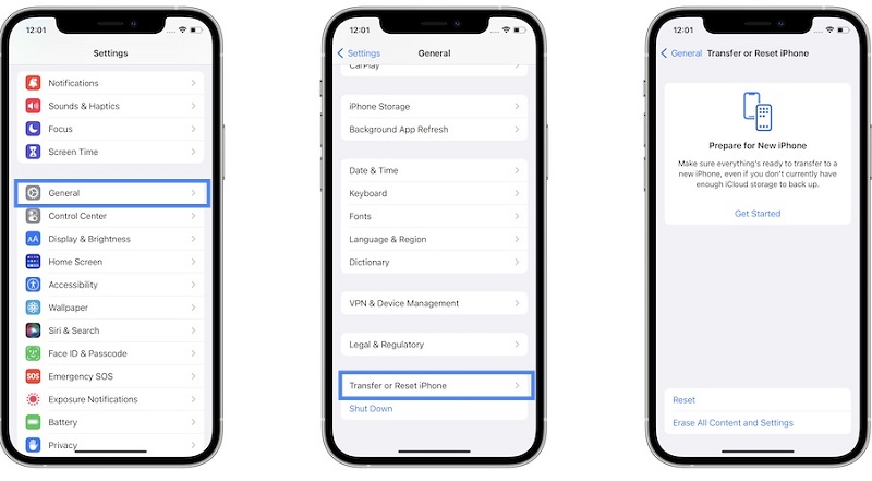 Borrar todo el contenido y la configuración en iPhone