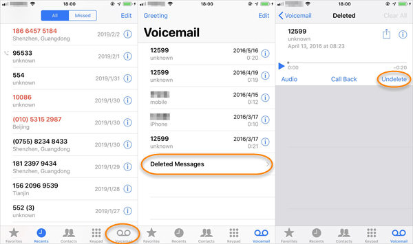 Recuperar mensajes de voz eliminados a través de la aplicación de teléfono
