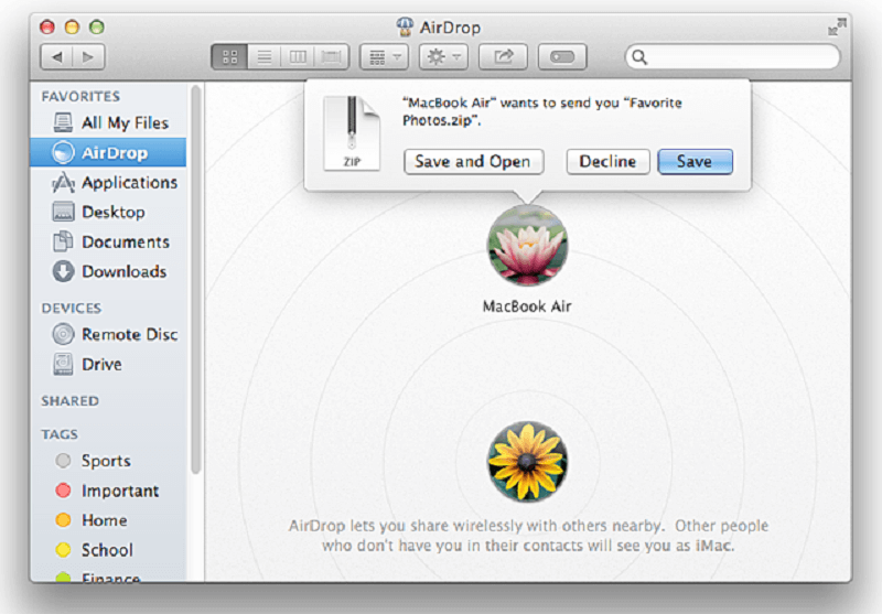 Airdrop en Mac recibir archivos
