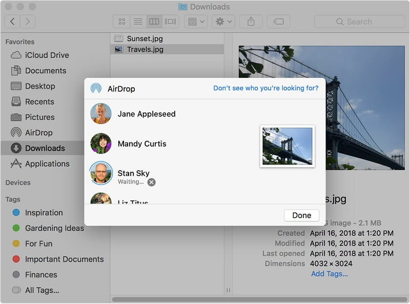 Airdrop en la característica de Mac Share