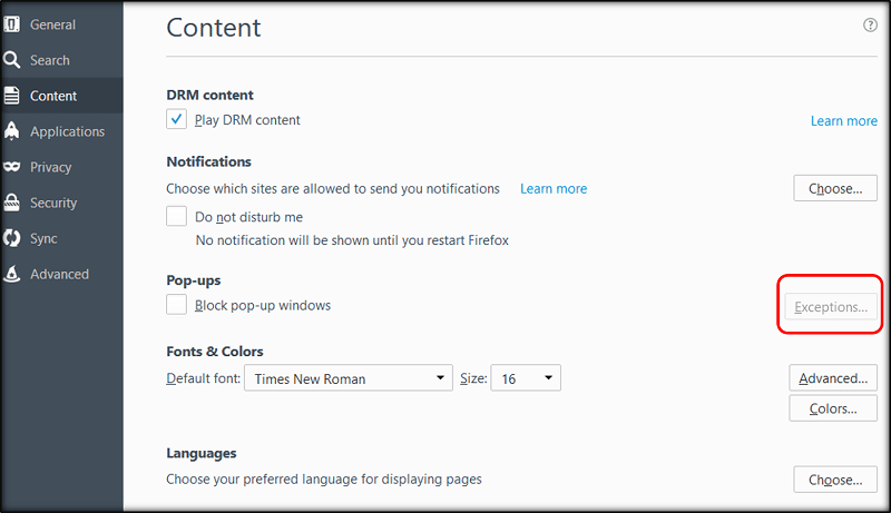 Permitir Pop Ups en Mac Firefox