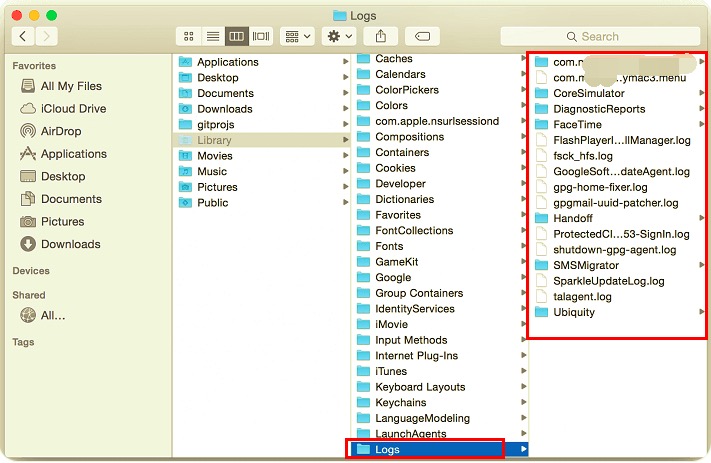 Borrar archivos de registro para limpiar archivos basura de Mac