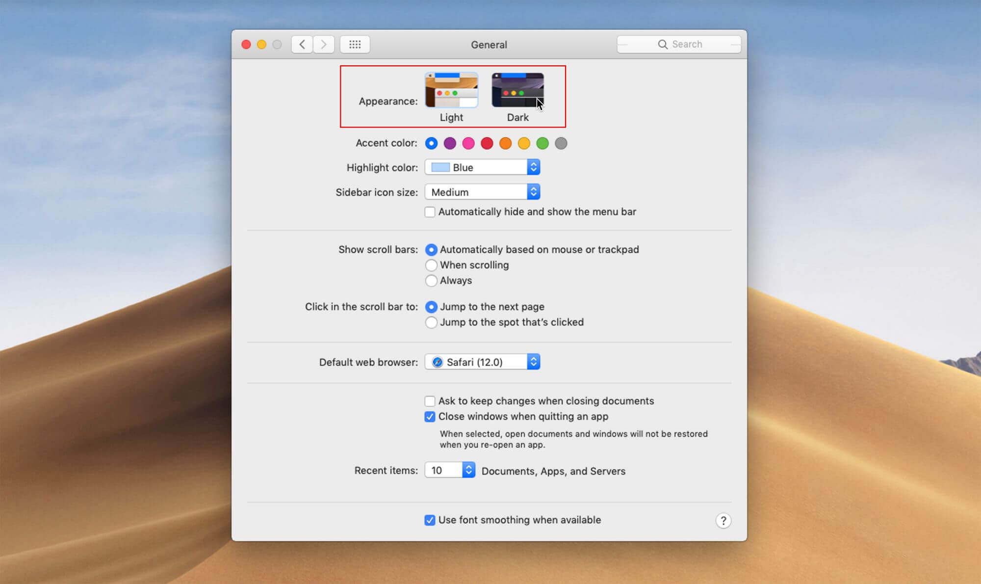 Habilitar el modo oscuro modo powermymac