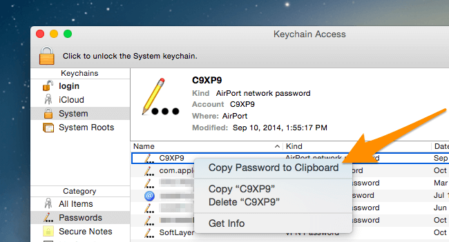 Cómo encontrar la contraseña de Wifi en Mac Copiar contraseña