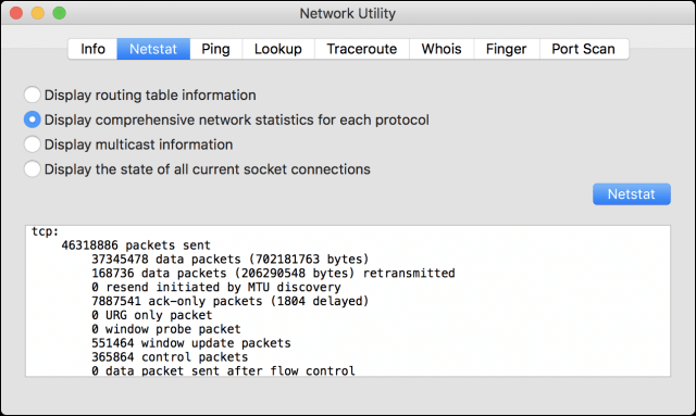 Utilidad de red Mac Netstat