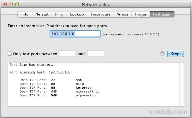 Exploración de puerto de Mac de utilidad