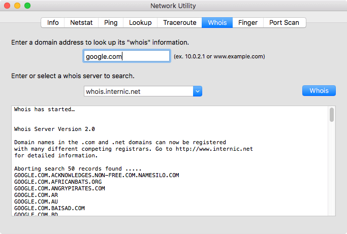 Utilidad de red Mac Whois