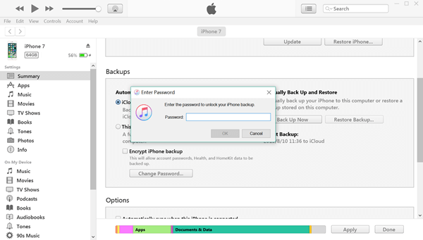 Desactivar el cifrado de iTunes