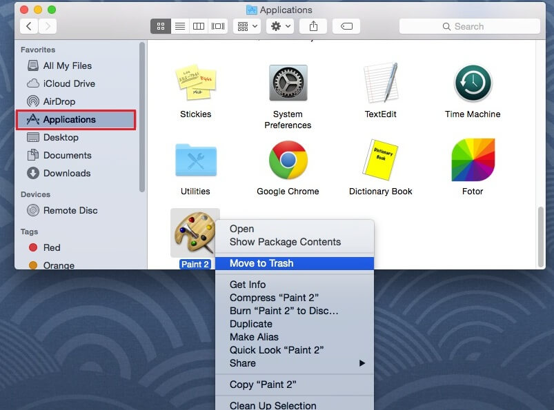 Desinstalar aplicaciones en Mac Finder
