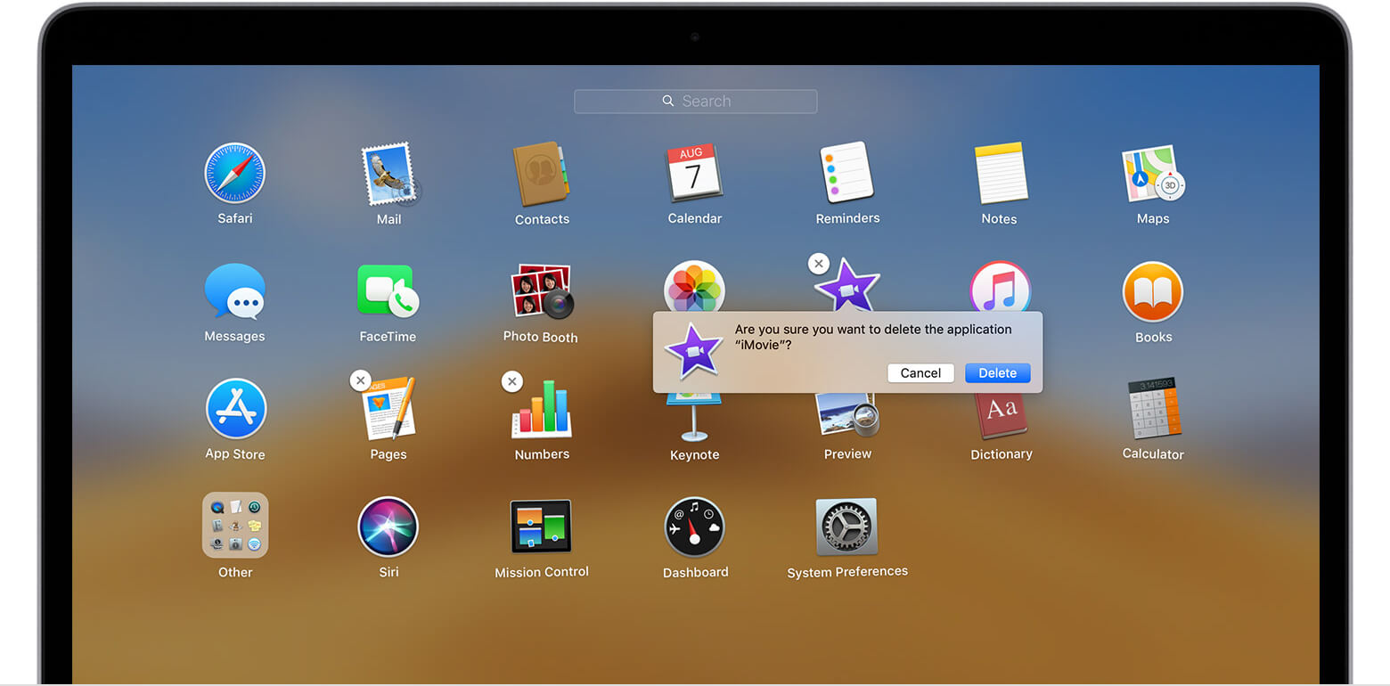 Desinstalar aplicaciones en el Launchpad de Mac