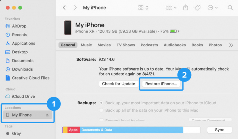 Recuperar mensajes eliminados recientemente de iPhone usando Finder