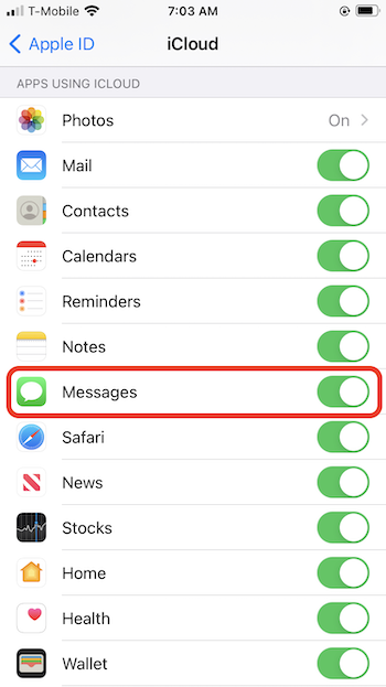 Sincronizar iMessages a través de iCloud