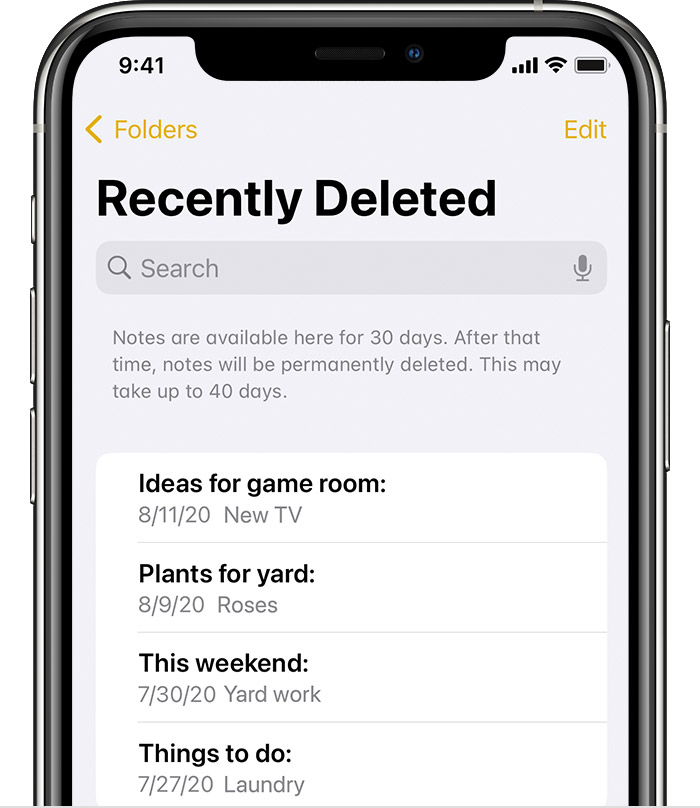 Recupere notas eliminadas permanentemente en iPhone usando la carpeta eliminada recientemente