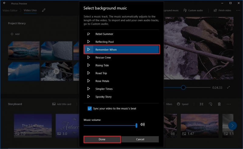 Agregue la aplicación de música a video con la aplicación Fotos de Windows