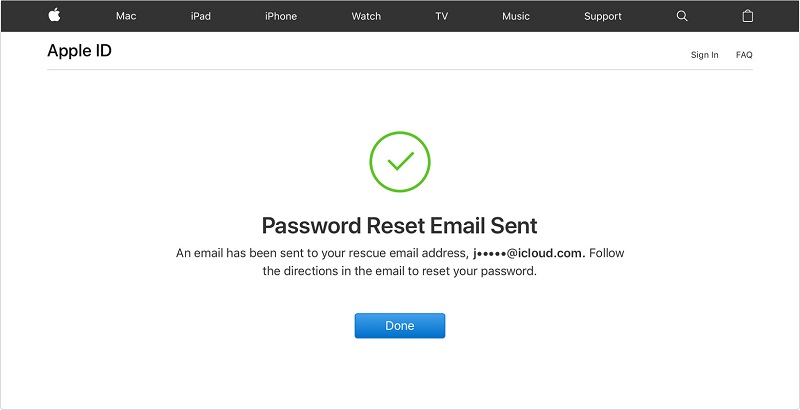Obtenga un correo electrónico de restablecimiento de contraseña para restablecer la contraseña de iTunes de Apple
