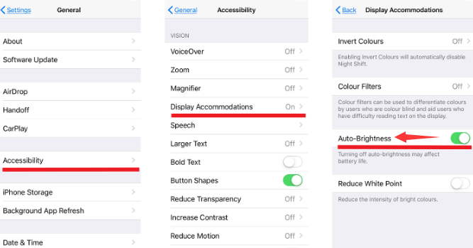 Baje el brillo de la pantalla del iPhone para mejorar el rendimiento de la batería del iPhone