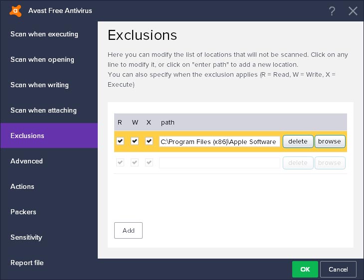 Agregar exclusión a archivos en Avast Antivirus