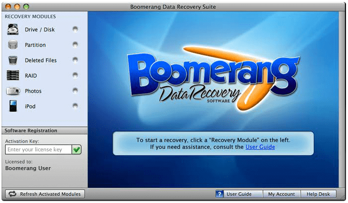 Alternativa a Recuva Mac - Recuperación de datos Boomerang
