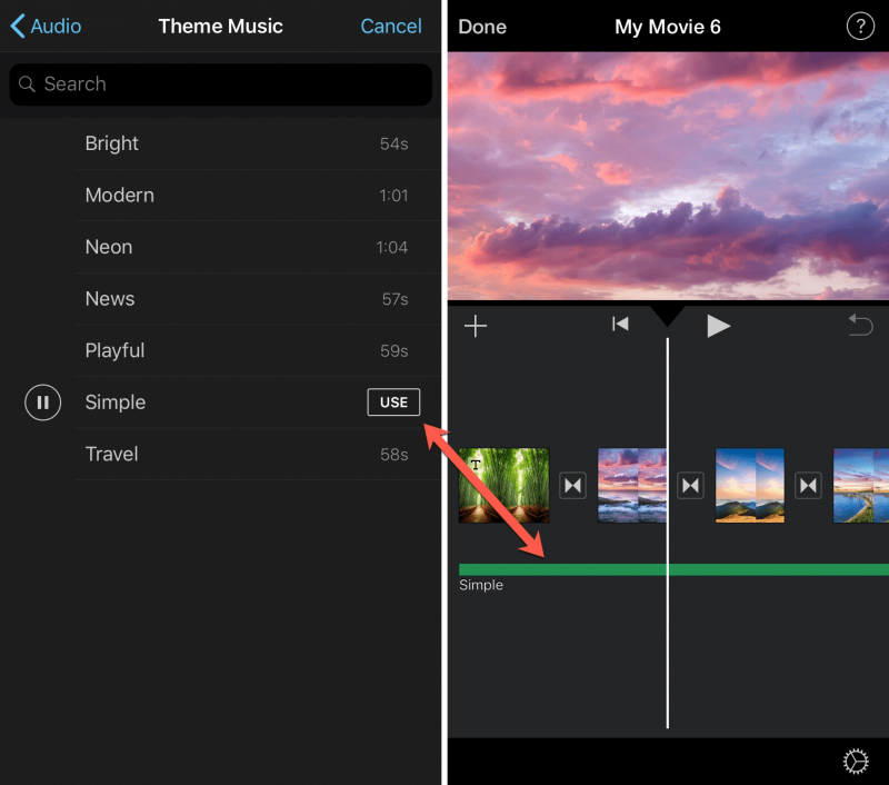 Agregue la aplicación de música a video en su dispositivo iOS con iMovie