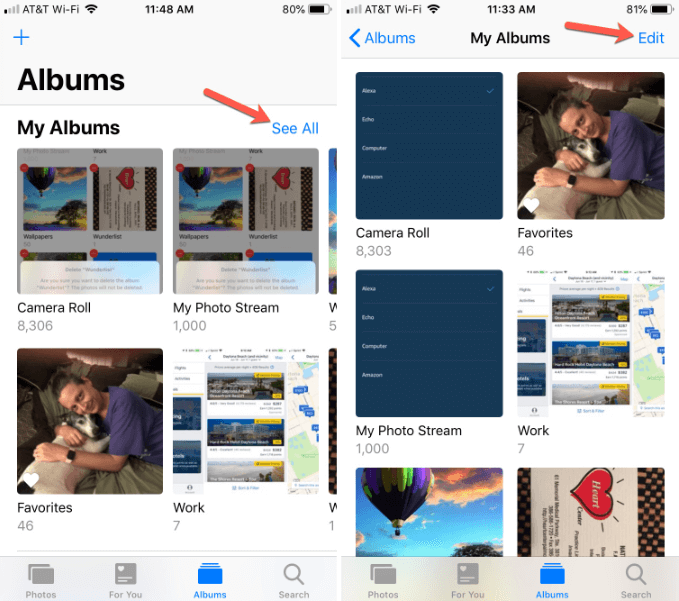 Eliminación de álbumes en iPhone a través de Camera Roll/Photos