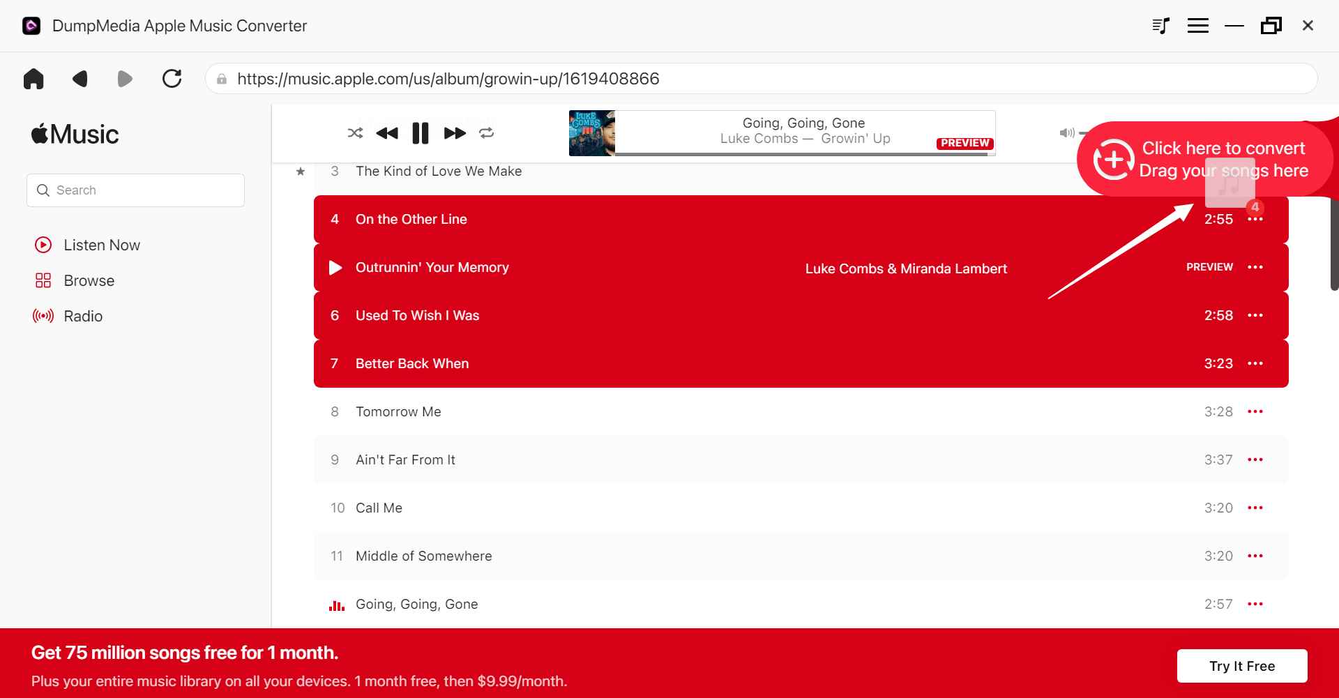 El mejor software Apple Music Converter: DumpMedia Apple Music Converter - Agregar archivos