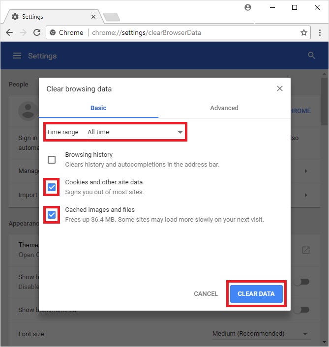 Borrar la caché del navegador para solucionar el problema no disponible de Google Meet