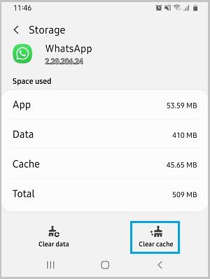 Borrar el caché de la aplicación para corregir el estado de WhatsApp que no se muestra