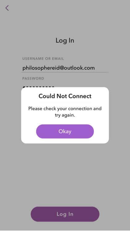 Snapchat no puede conectarse a la red