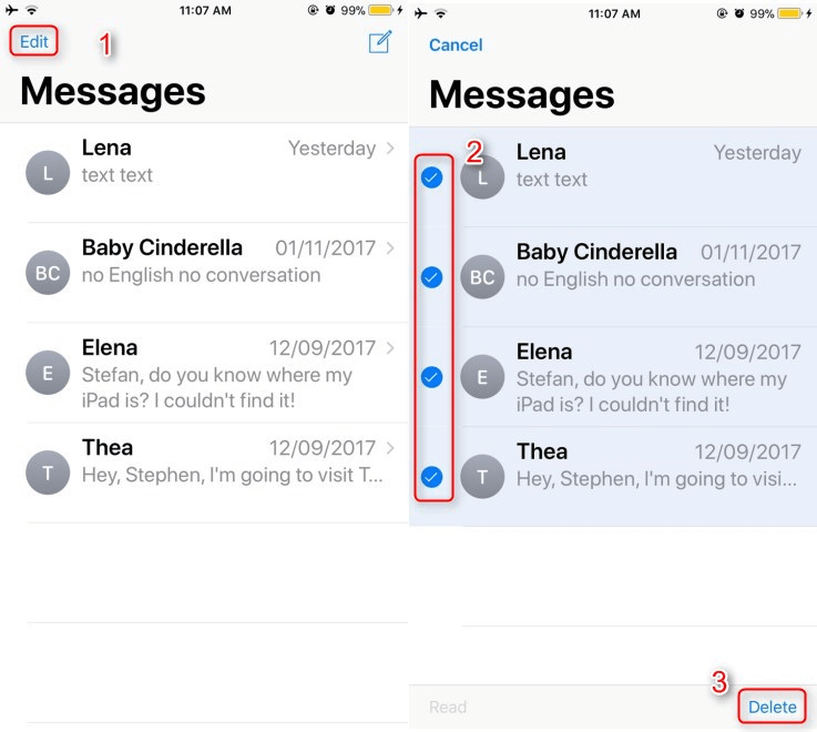 Eliminar mensajes de iPhone: eliminar más de una conversación