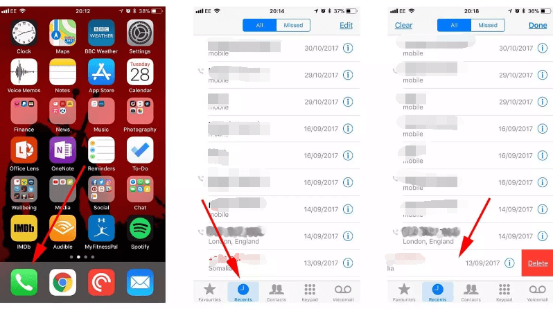 Eliminar todas las llamadas recientes en su iPhone