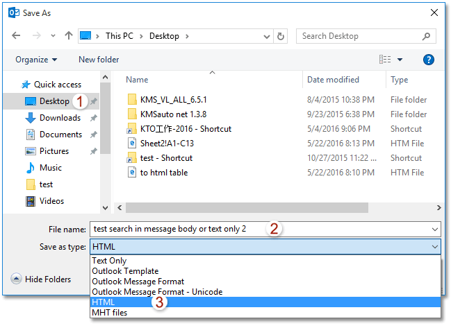 Exportar correo electrónico de Outlook a archivo HTML