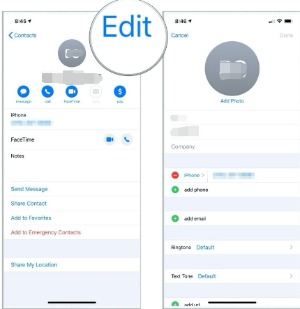 Editar números de contacto