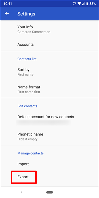 Exportar contactos en Android