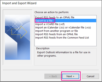 Exportar a un cuadro de archivo para exportar contactos de Outlook