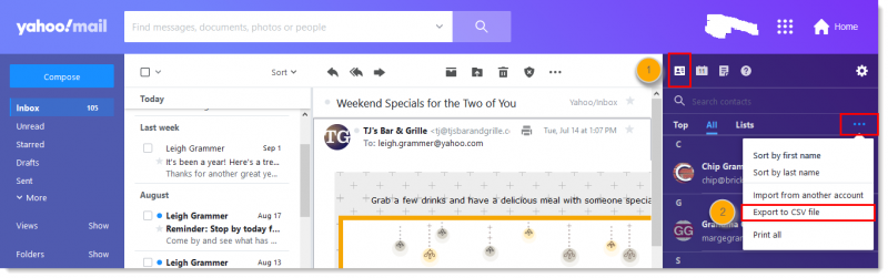 Exportar contactos como CSV desde Yahoo! Correo