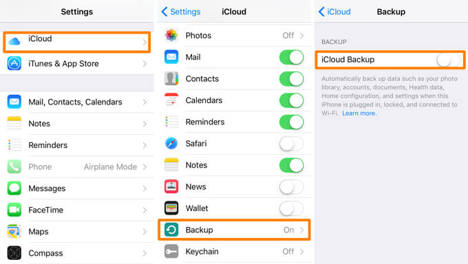 Habilite iCloud Backup para resolver la desinstalación de iTunes Delete My Music