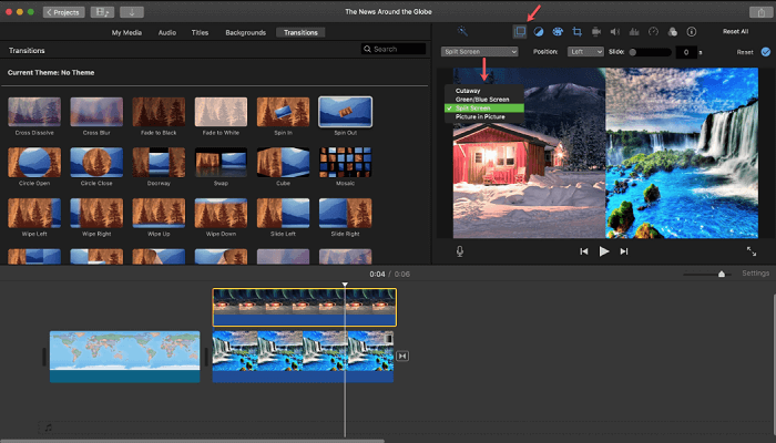 Hacer un clip de pantalla dividida usando iMovie