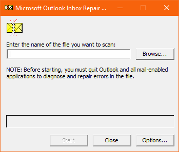 Abra la herramienta de reparación de la bandeja de entrada para resolver un error que no sea un archivo de datos de Outlook